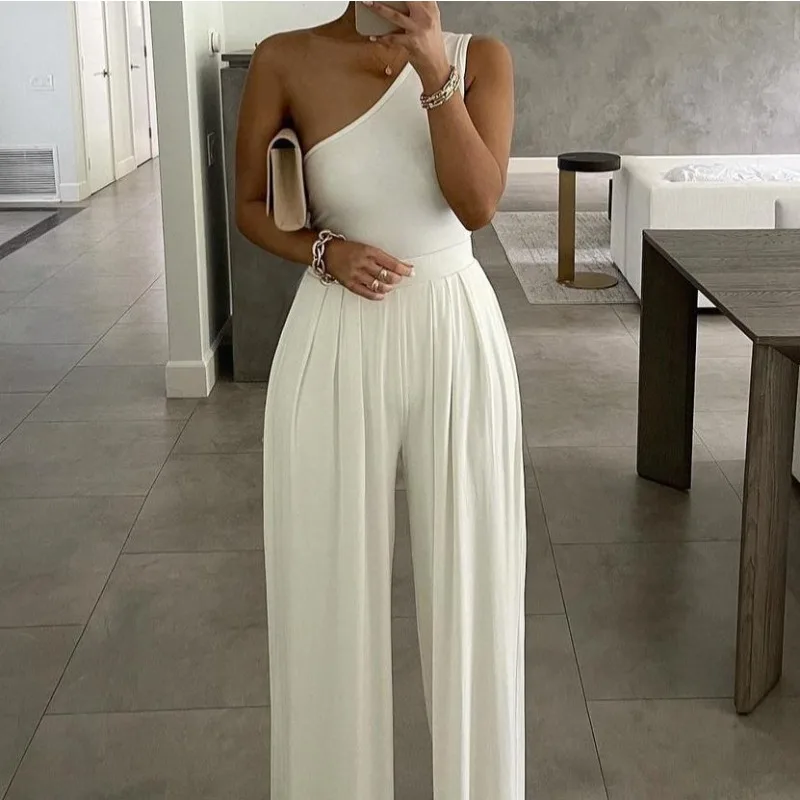 

New 2025 Jumpsuits For Women Solid Color Off Shoulder High Waist Pants Jumpsuits Female Fashion Casual Elegant Jumpsuit Outfits