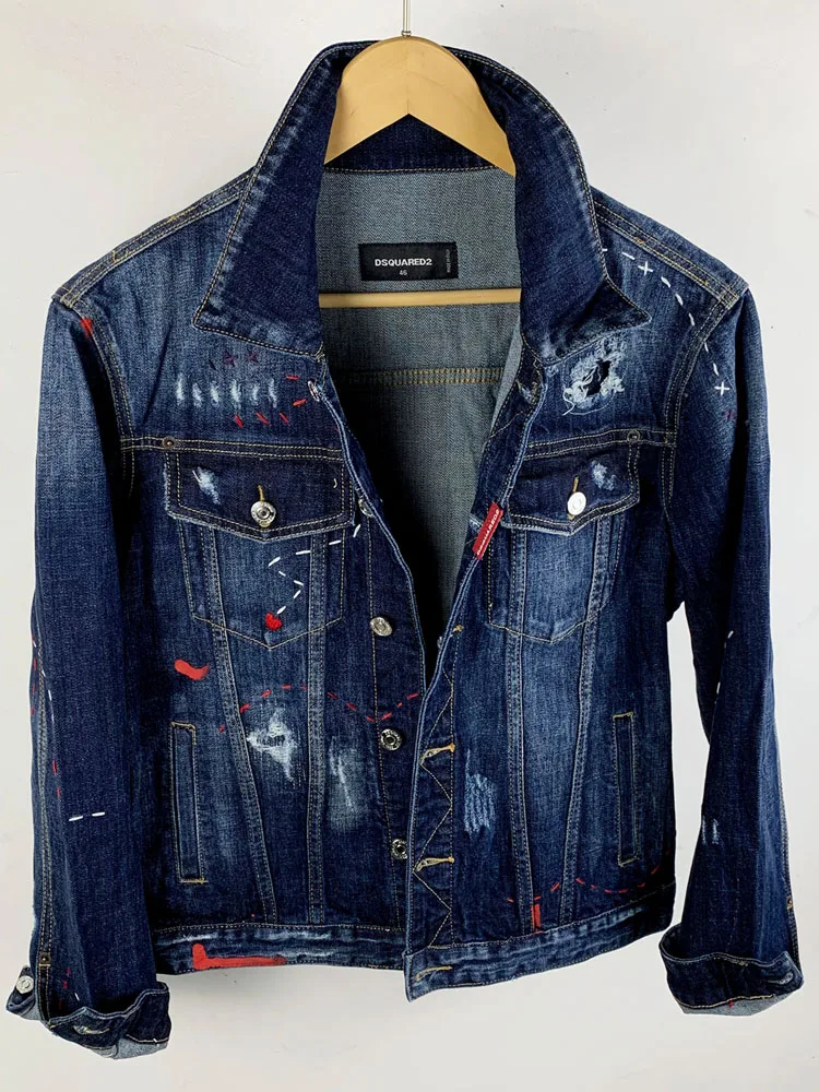 

New 2025 Spring Autumn Men's Denim Jaet Slim Fit D2 Sli Deep Indigo Youth High End Faion Urban Sle Long Sve Coat