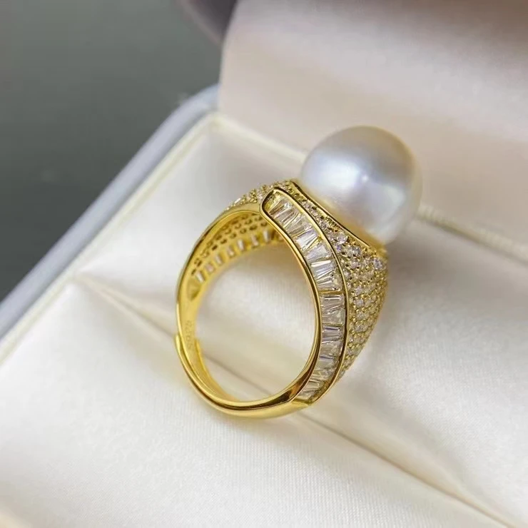 

925 Sterling Silver Adjustable Ring Mount Settings Findings Mountings Accessory Parts for 11-12mm Pearls 5pcs/lot