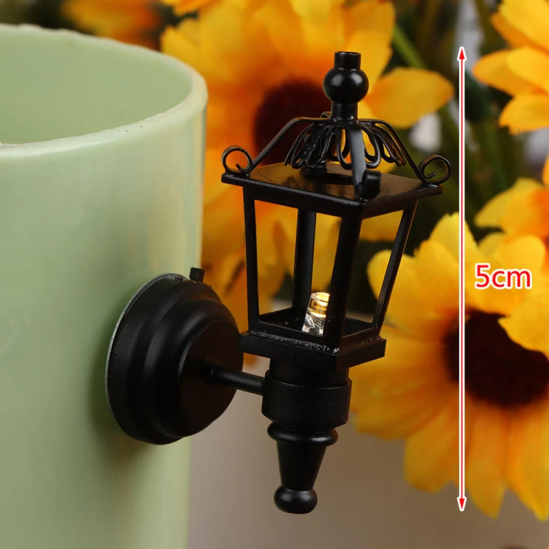 

1:12 dollhouse model mini lamp decorations led electronic black european retro hollow wall lamp outdoor garden decoration