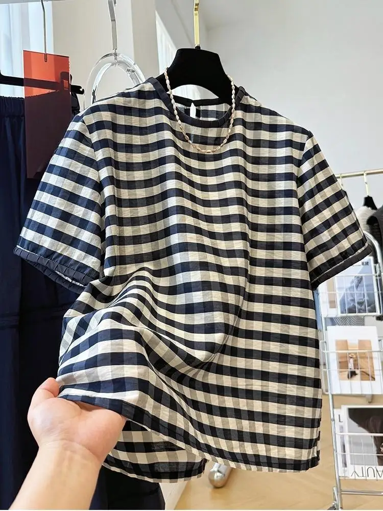 

Plaid Shirts for Women Fashion Single Breasted Short Sleeve Tops Spring Summer 2025 New Female Chic Casual Shirts