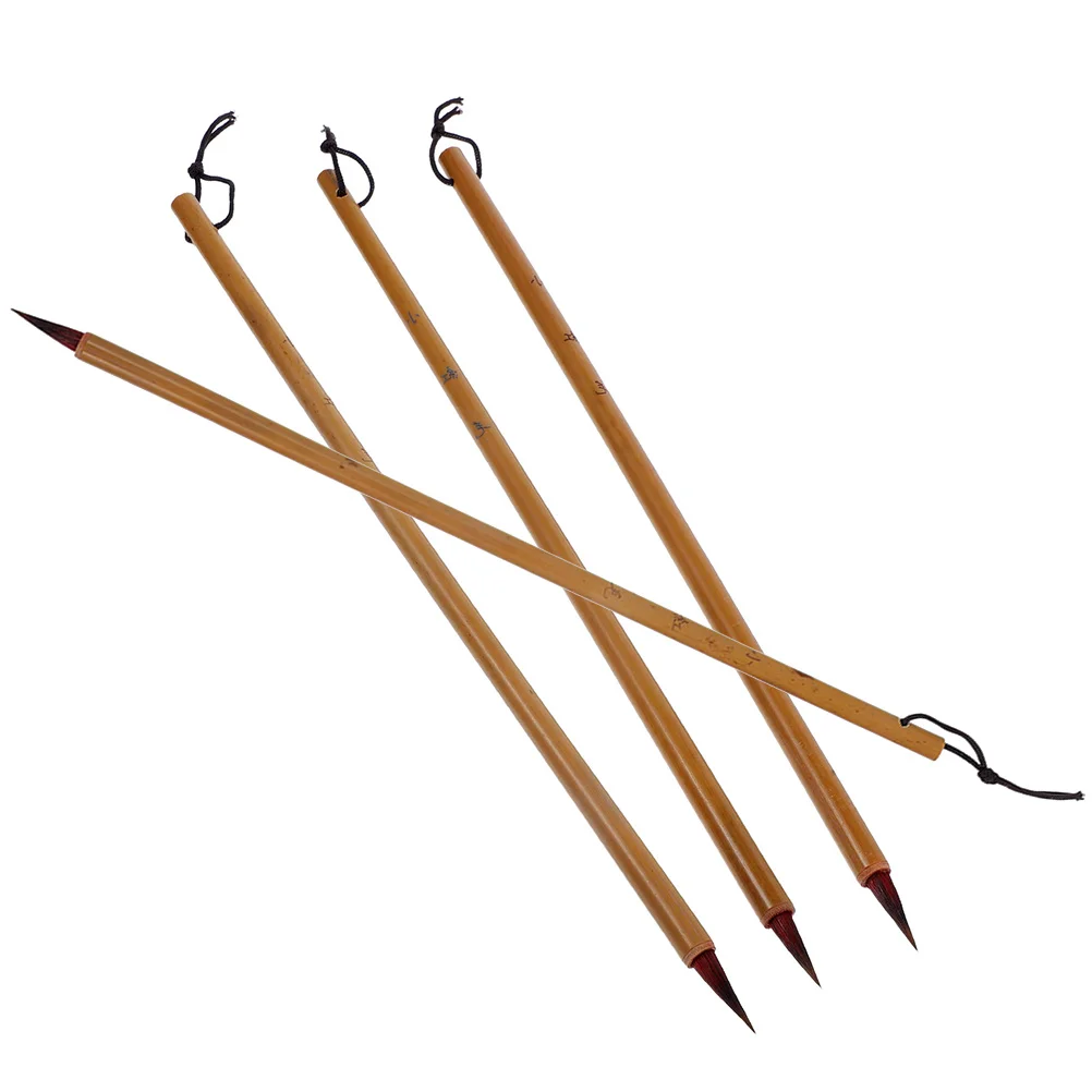 4 Pcs Small Regular Script Brush Calligraphy Students Pens Writing Drawing Chinese Ink Bamboo Pole for