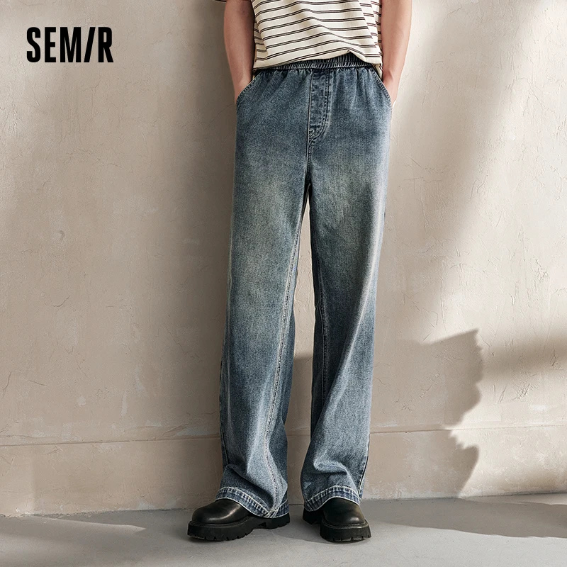 Semir Jeans Men Jeans 2024 New Autumn Vintage Hong Kong Style Distressed Denim Pants Slimming Loose-Fitting Straight-Leg Pants