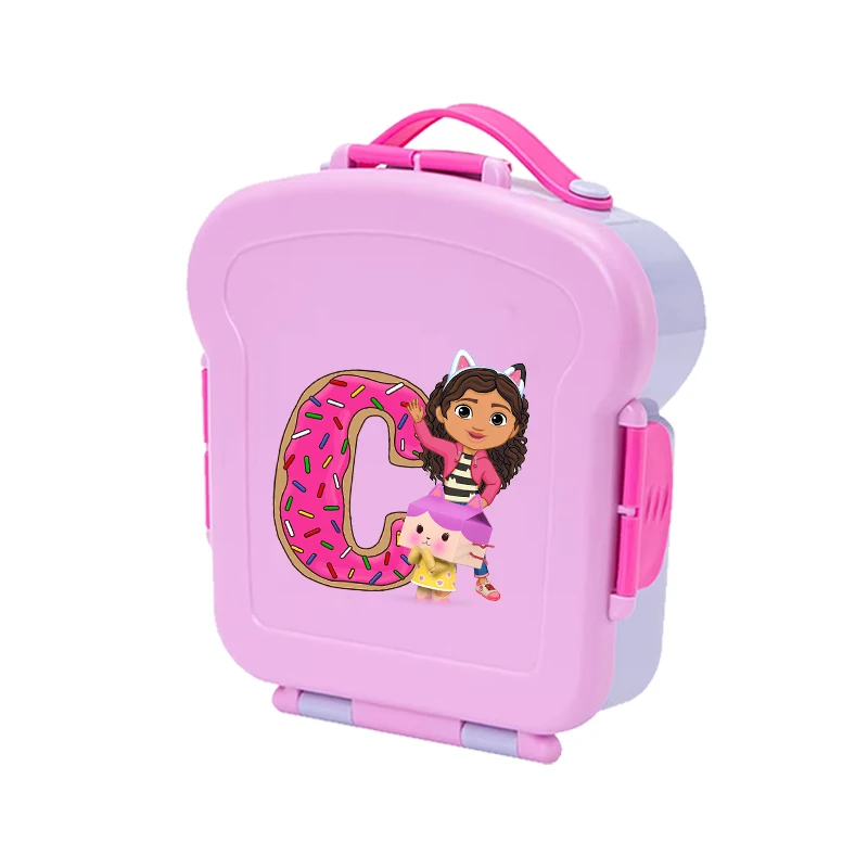 Gabby Dollhouses Kotak Makan Siang dengan Sendok Garpu Kotak Saus Anak Perempuan Anime Huruf Sekolah Piknik Bento Wadah Penyimpanan Makanan Hadiah Anak-anak