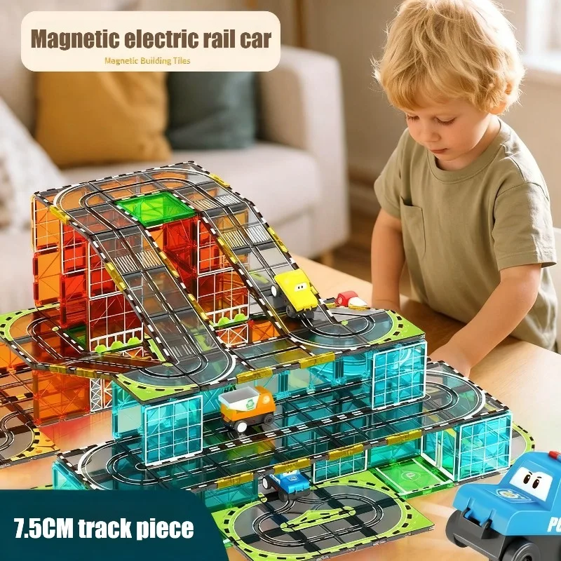 Creatief Magnetisme Elektrische Treinwagon Kinderen DIY Stad Weg Automodel Spoor Magnetisch Blok Splicing Puzzel Speelgoed Cadeau voor kinderen