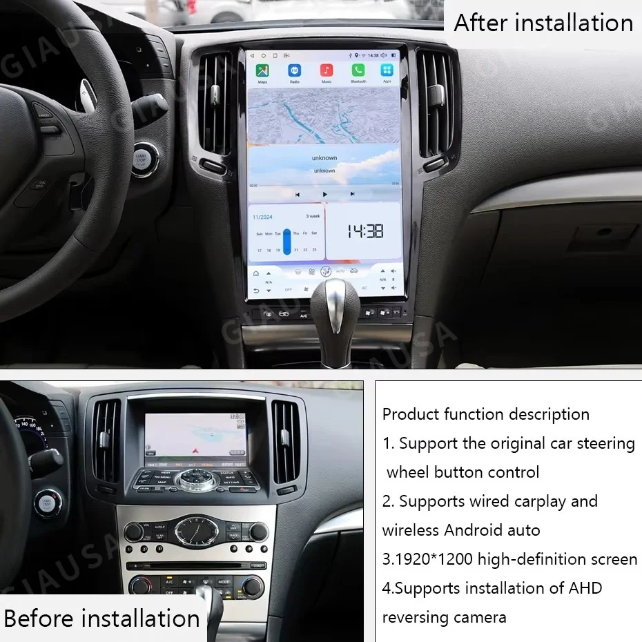 14.5‘‘ Android 14 Touch Screen Car Radio For Infiniti FX35 QX70 2009 2010-2017 GPS Multimedia Stereo Player Carplay Head Unit