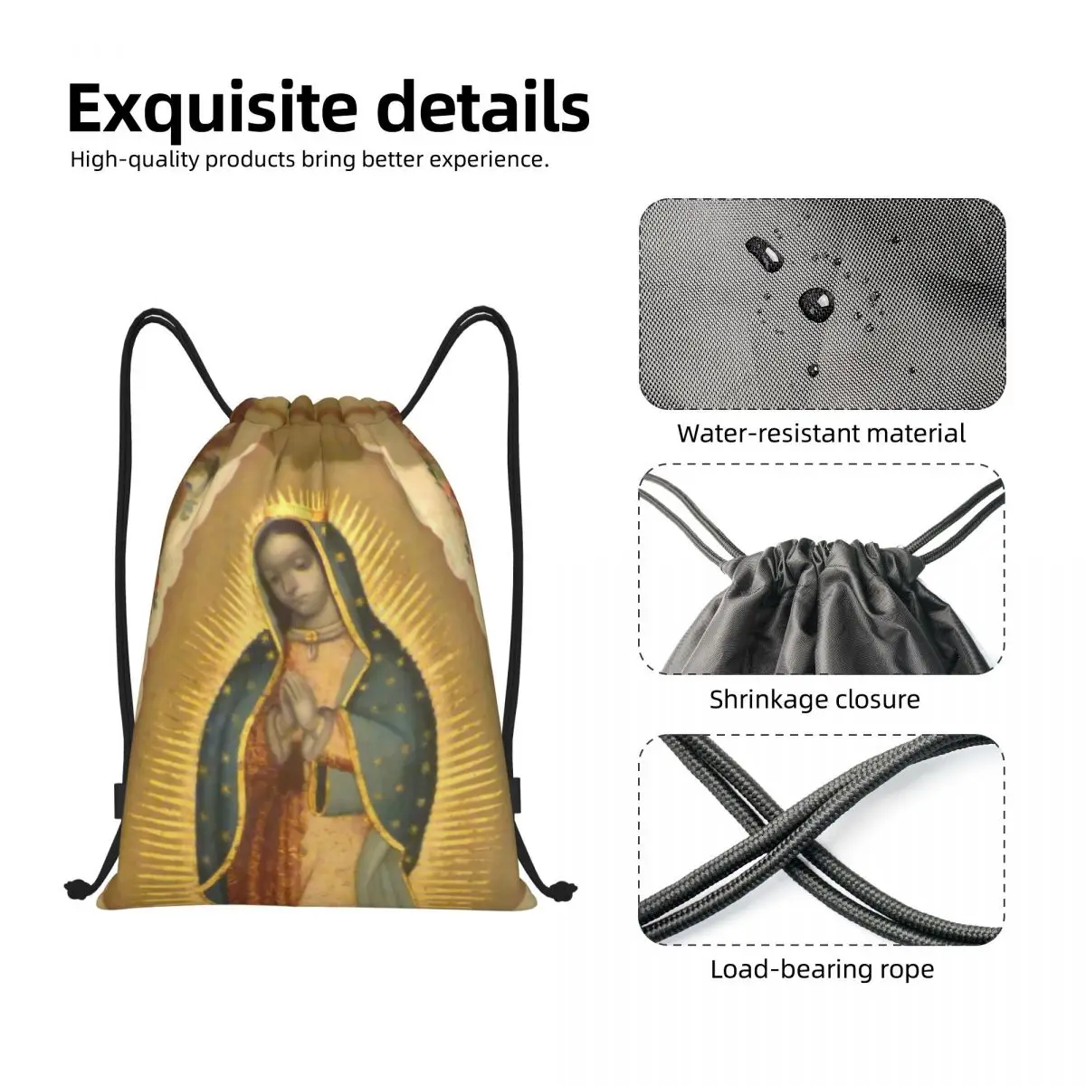 Mochila leve com cordão, Virgem de Guadalupe, Gym Sports Sacks para viajar, Drawstring Bags