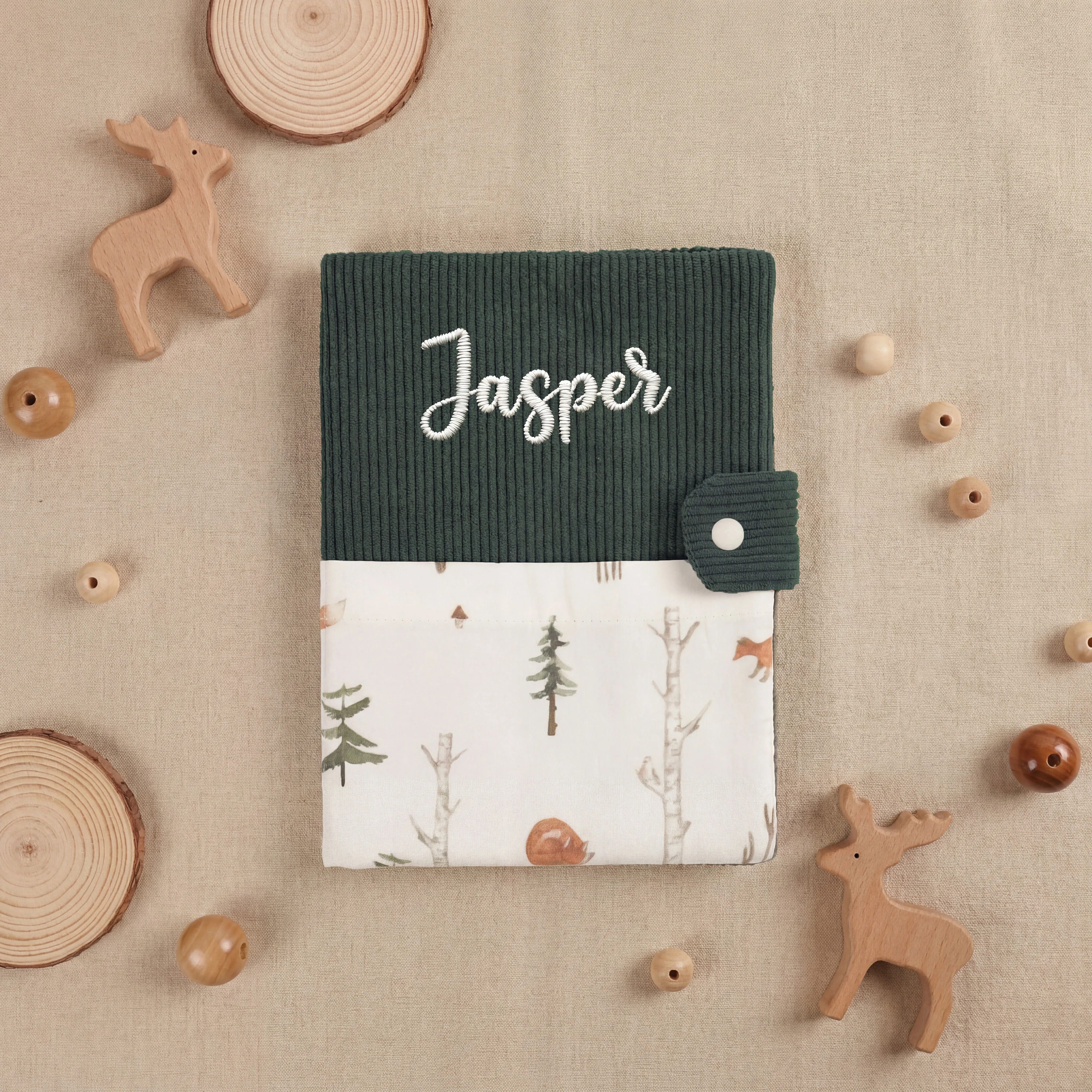 Personalized Embroidered Baby Book Cover | Custom Woodland Animal Corduroy Book Sleeve | Newborn Keepsake Gift image 2