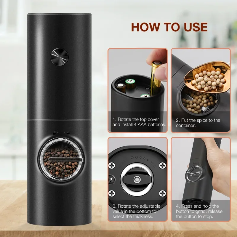 Automatic Sea Salt Spice Grinder Electric Salt Pepper Grinder Mill With LED Light Adjustable Coarseness Kitchen Cooking Tool