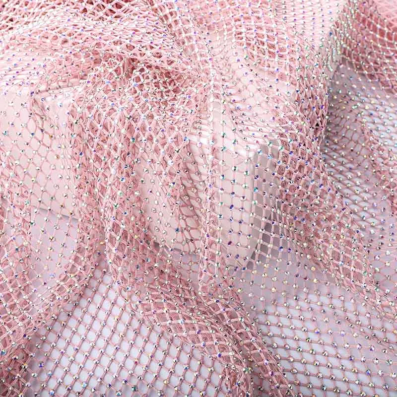 

Stretch Crystal Net Fabric Shiny Diamond Glass Rhinestones Elastic Bling Crystal Trim Hollow Net for Dress Garment Decoration