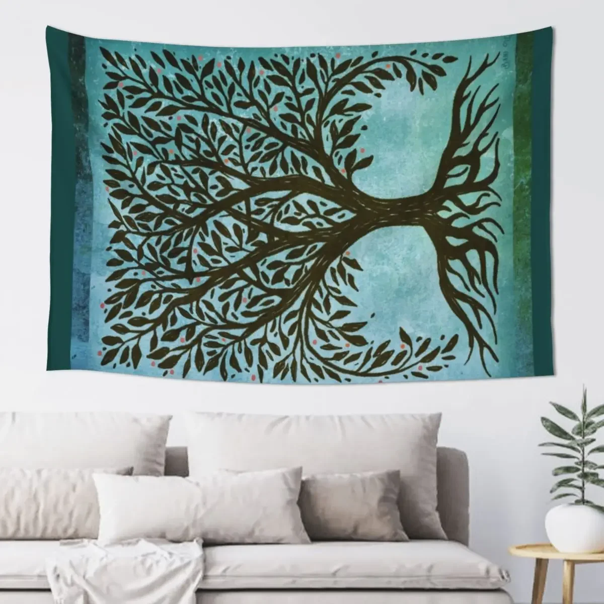 Tree Of Life Woodcut In Blue Tapestry House Decorations Wallpaper Room Decoration Aesthetic Tapestry