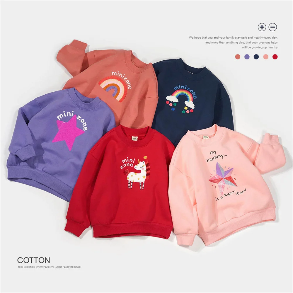 Children Fleece Clothing Fashion Toddler Baby Boys Girl Sweatshirt Fashion Winter Warm Clothes Kids Sports Unicorn Star Outfits