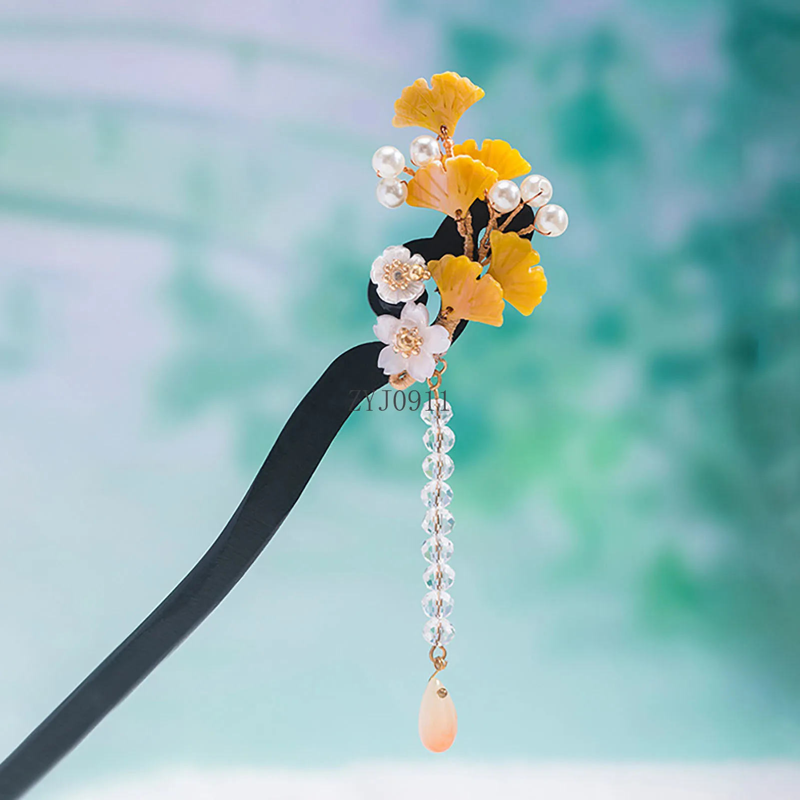 * ใบแปะก๊วยผมสไตล์จีน Cheongsam อุปกรณ์เสริมผมไม้พู่ Hairpin ตะเกียบ Vintage หญิง Tiaras เครื่องประดับ