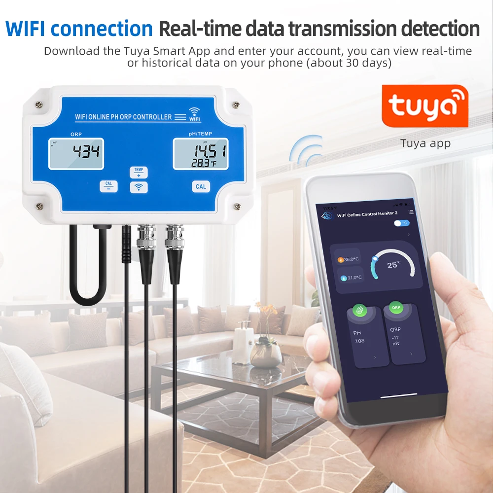 Imagem -04 - App Testador de Qualidade da Água Controle Online Monitor para Aquário Piscina Tuya Digital Wifi Tds Orp Temp ce Sal ph Medidor em 1