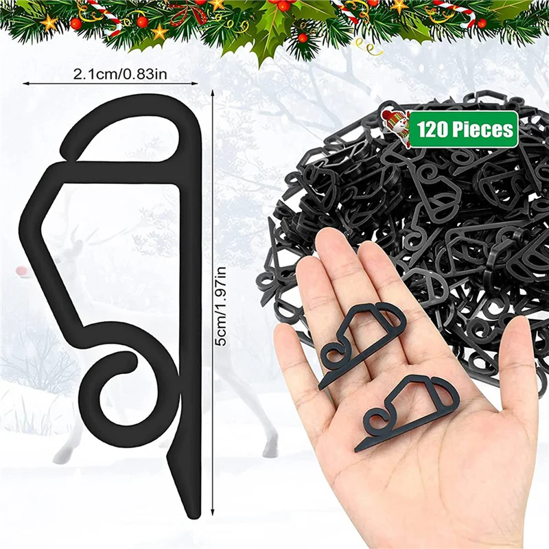 AA49 240X Mini ganchos para canalones Clips de luz navideña Clips para colgar luces para decoraciones navideñas de fiesta luces de cadena negro