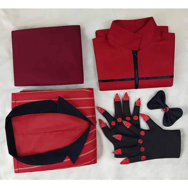 ALASTOR-Costume de Cosplay Hazbin Anime pour Homme et Femme, Perruque avec Oreilles, Chaussures d'Hôtel, Accessoires, Uniforme de ixd'Halloween, Veste Rouge Trempée