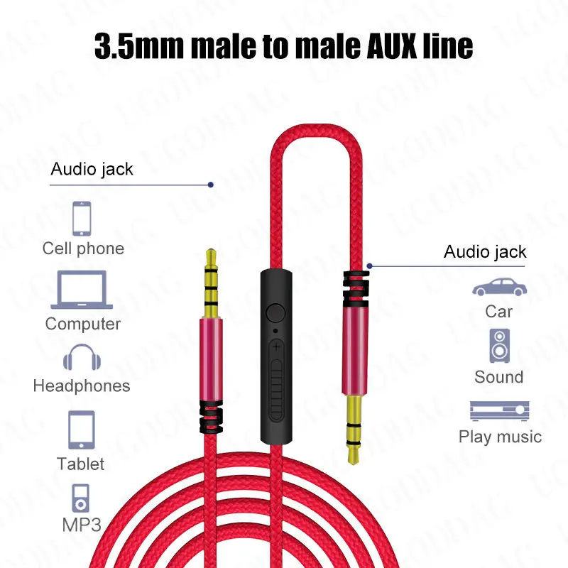 3.5mm przewód Aux Audio Aux z męskiego na męskie 3.5mm Jack Stereo rozszerzenie Audio HiFi przewód zasilający wsparcie funkcji mikrofonu