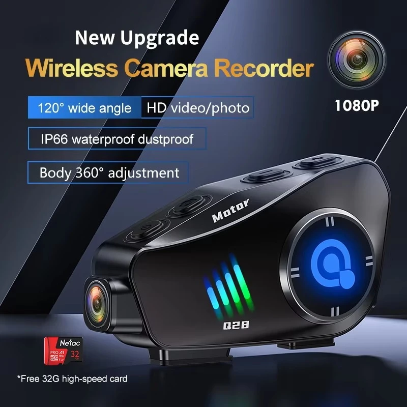 

Q28 Motorcycle Helmet Headset Bluetooth Hands Free Call Waterproof Heaphone Wireless 1080P Video Dashcam TF Card as Gift