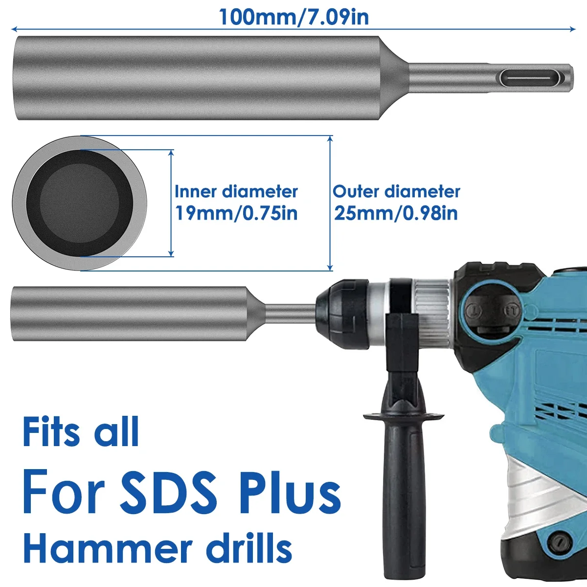 SDS Plus Ground Rod Driver Steel Drill Bit Driver Wear Resistant Rotary Hammer Drill Power Tools for 5/8Inch and 3/4Inch Bit