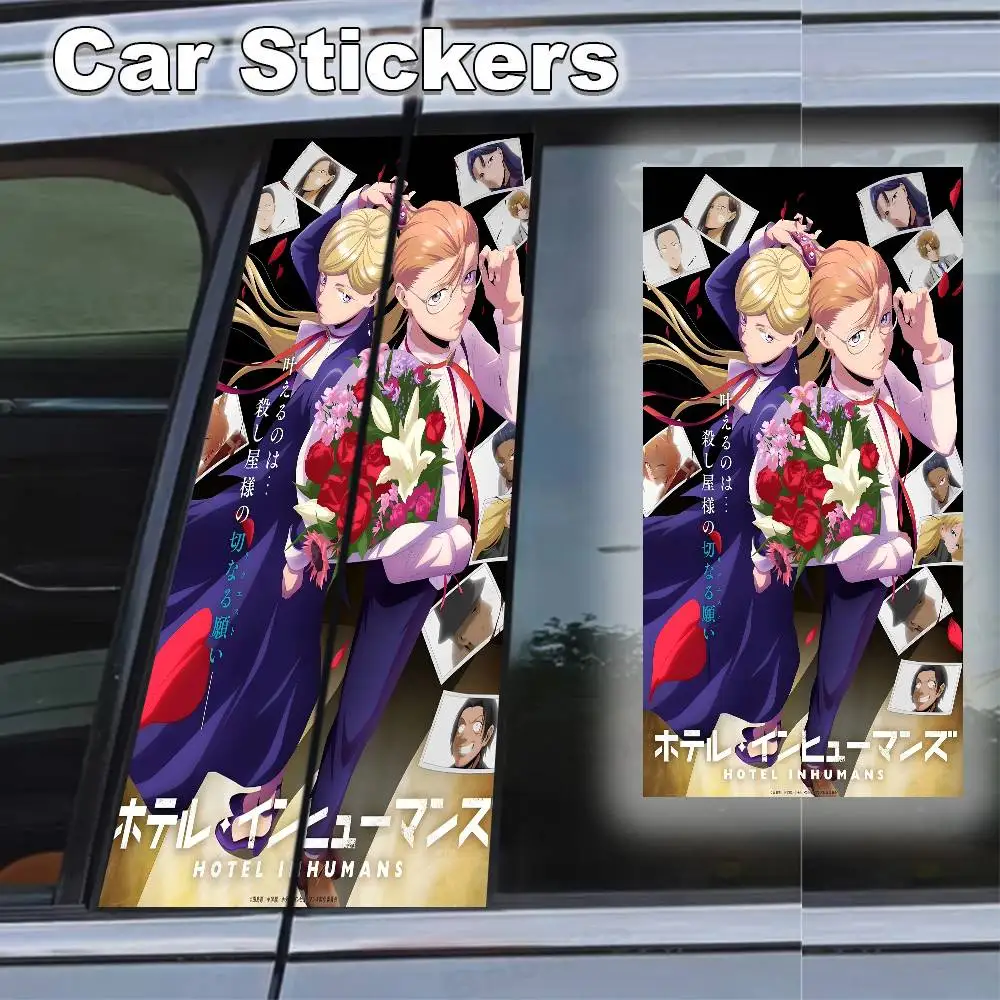

Japanese Anime HOTEL LNHUMANS Funny Car Stickers B-Pillar Sunscreen Car Center Column Cover Scratches