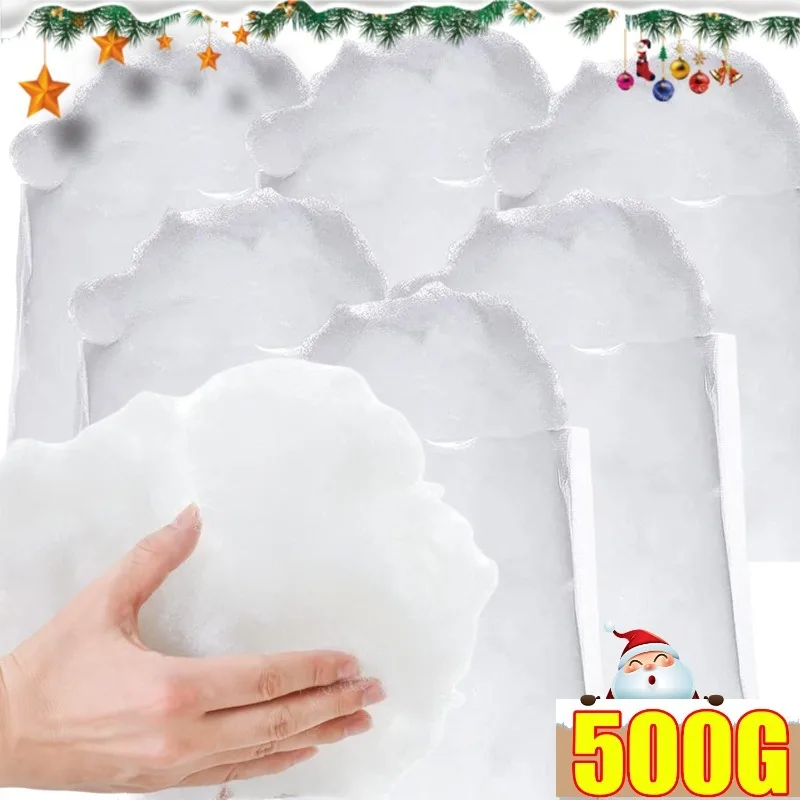 500/100g Christmas Artificial Fake Snow Cotton Carpet Fluffy Fiber Stuffing White Snow for Xmas Tree Ornament Party Home Decor