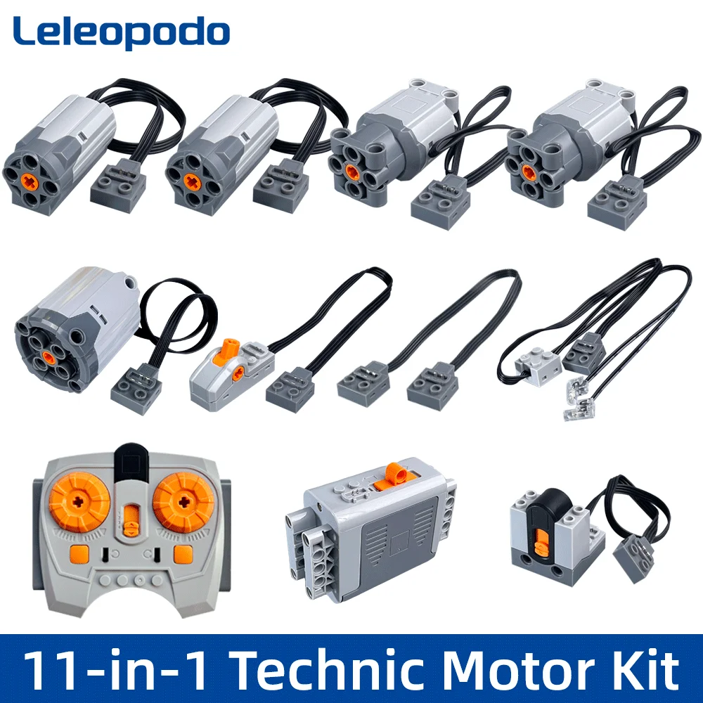 Servo Motor Power Spielzeug Function Set,9 PCS Elektrisch Spielzeug Motoren mit Servomotor,M/L Motor,Fernbedienung, Batteriebox,LED-Lichtkabel,Verlängerungskabel,Richtungsschalter