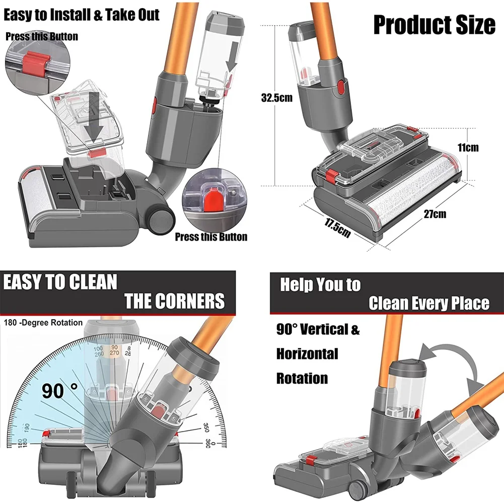 Cepillos para fregar en seco y húmedo para cabezales de escoba eléctrica V15 V11 V10 V8 V7, equipados con tanques de limpieza y aguas residuales