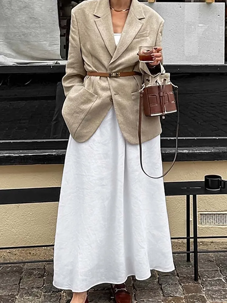 White Cotton Skirt Women Basic Casual A line High Waist  Midi Skirts Pleated Elegant Office Lady Buttoms Zipper Skirts Summer