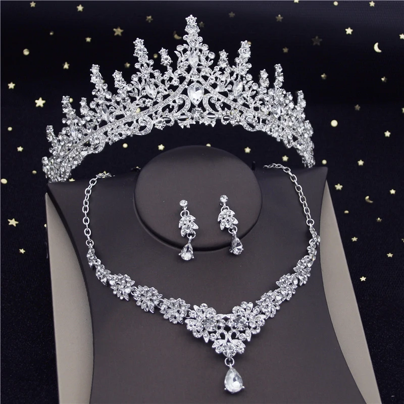 Princess Bride Jewelry Sets for Women Tiaras Earrings Luxury Choker Necklace Crown Wedding Dress Bridal Sets Accessories