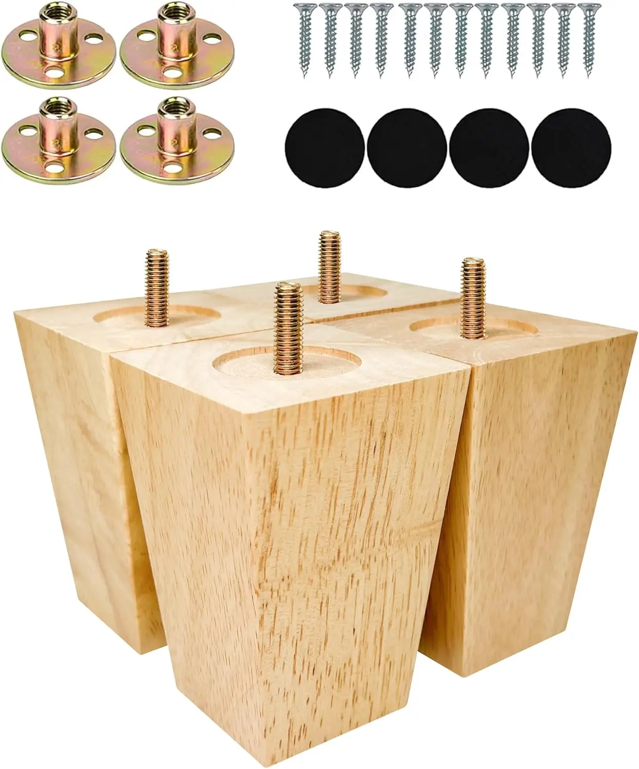 

Wood Furniture Legs 4 inches, Heavy Duty Sofa Legs, Pack of 4 Square Couch Legs Covered with Clear Varnish, Sofa Replacemen