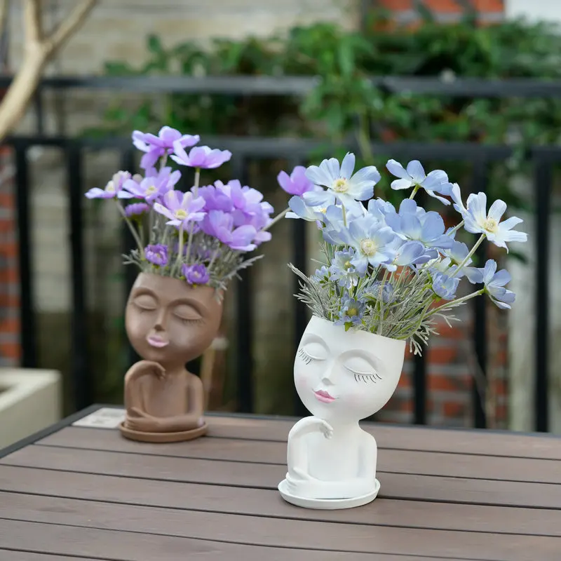 

Nordic green plants, one-handed chin support, resin crafts, jewelry, creative flower pots, outdoor garden, courtyard decoration