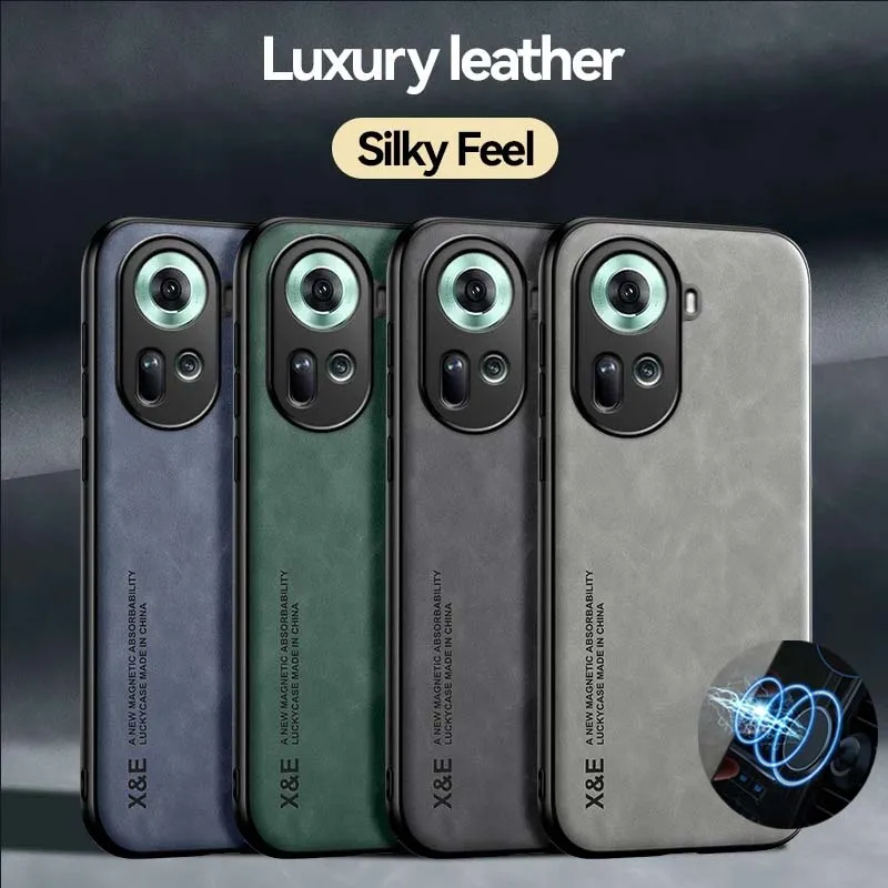 Luxury Leather Case For OPPO Reno 12 11 10 9 8 7 6 Pro Plus Find X6 X5 Pro Lite Cover With Metal Plate Support Car Hold