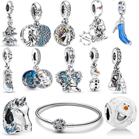 Miniso Disney 925 Sterling Silver Snowflake Frozen Olaf Elsa Glass Slipper Diy Charm Fit Original Pendant Bracelet Charm Beads