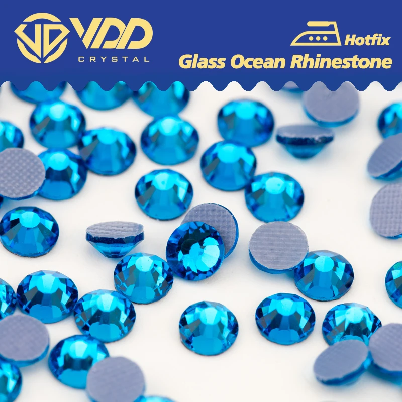 VDD 029 Capri Blue Glass Hotfix Crystal Rhinestones Iron On Flatback Glitter Diamond Stone Fabric Clothes Decoration