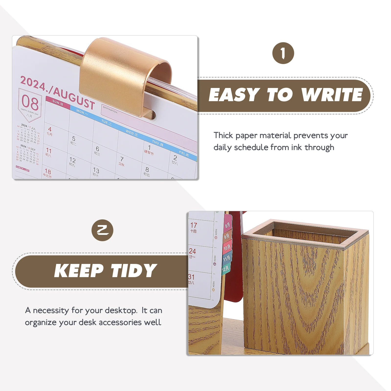 

Wooden Desk Calendar Organizer Holder With Storage Box Multifunctional Sundries Pen Holder Office Home Decor Standing