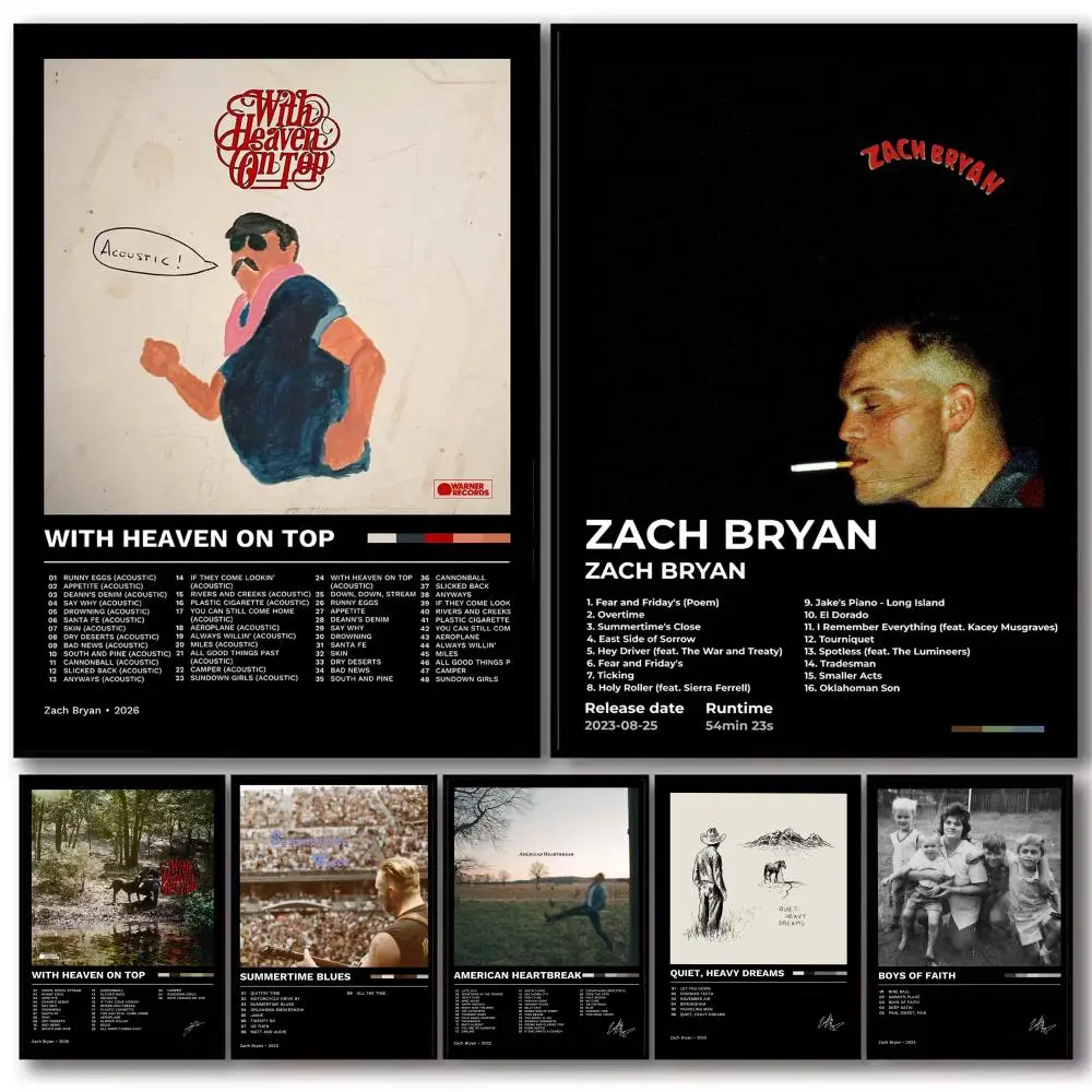 Póster del álbum de música de Singer Z-Zach Bryan, pegatinas decorativas, arte de pared, diseño fotográfico para el hogar, sala de estar, pasillo, decoración, regalo