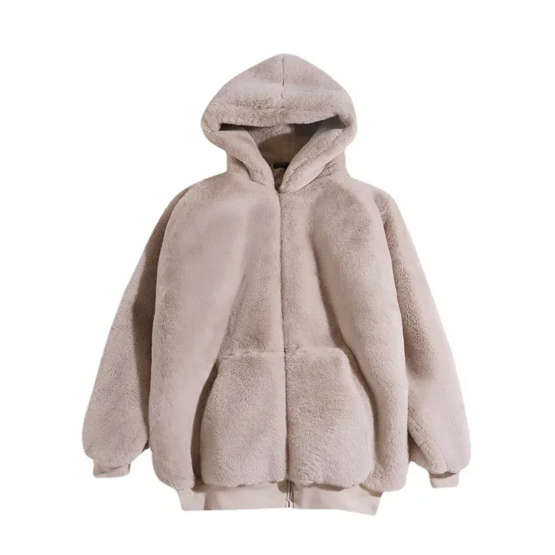 

Women's Faux Fur Coats and Jackets Women Fluffy Hoodies Coat Y2k Hooded Oversized Outerwear Autumn Winter Overcoat Thick Jacket