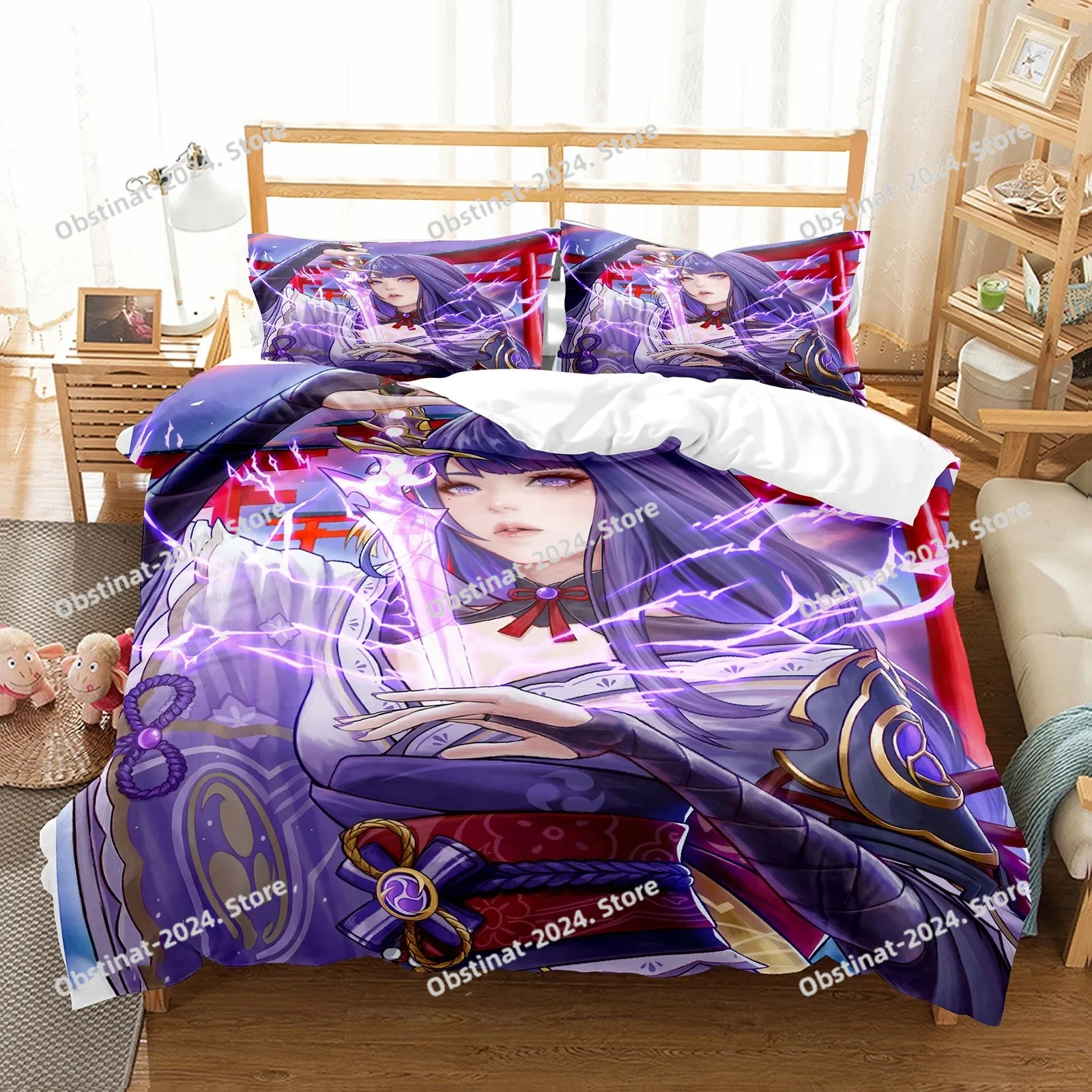 

Genshin Impact Raiden Shogun Pillowcase Bedding Bag Cartoon 3 Pcs Set Anime Customize Bedding Decoration Cute Quilt Cover
