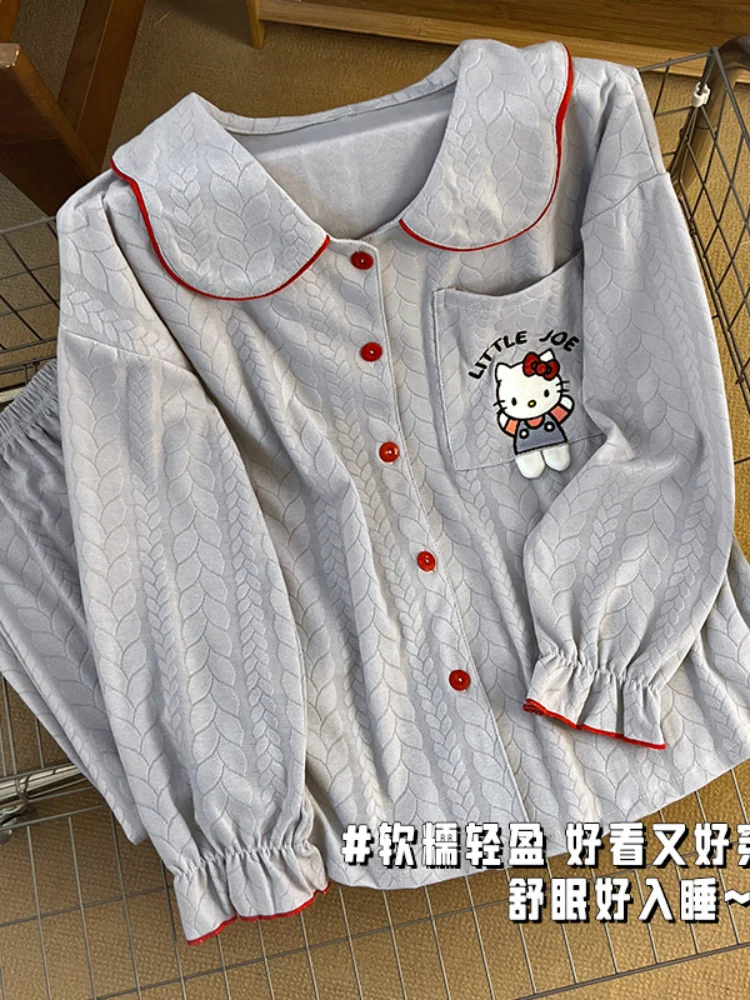 

Модный комплект женской пижамы с длинными рукавами и брюками в мультяшном стиле: новая весенняя коллекция, милый и удобный домашний костюм для девушек и студенток, дышащая ткань