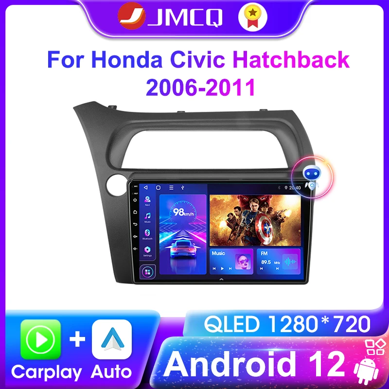 

JMCQ 9" 4G Carplay DSP 2din Android 12.0 Car Radio Multimidia For Honda Civic Hatchback 2006-2011 Video Player Navigation GPS