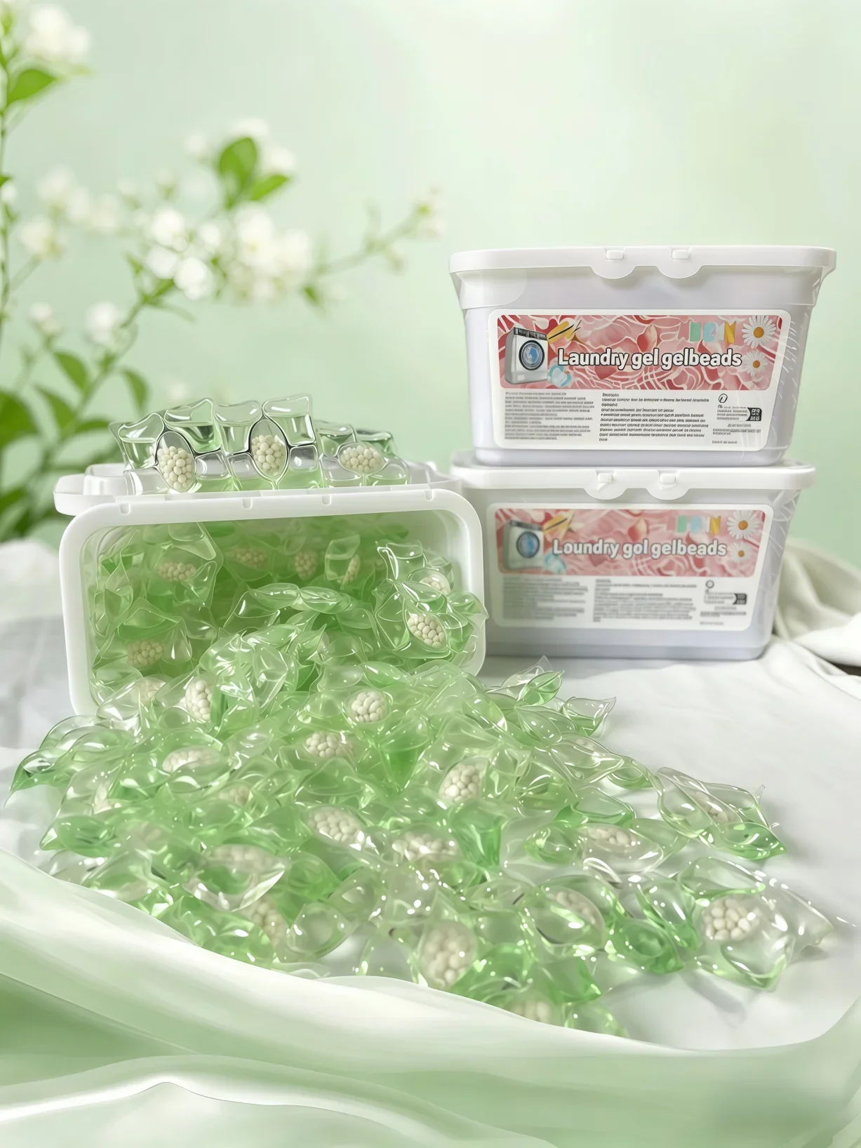 Cápsulas de lavandería 5D Camellia, 50 unidades/caja, ≈7 g cada una, detergente multiusos 5 en 1 para limpieza profunda y cuidado de telas