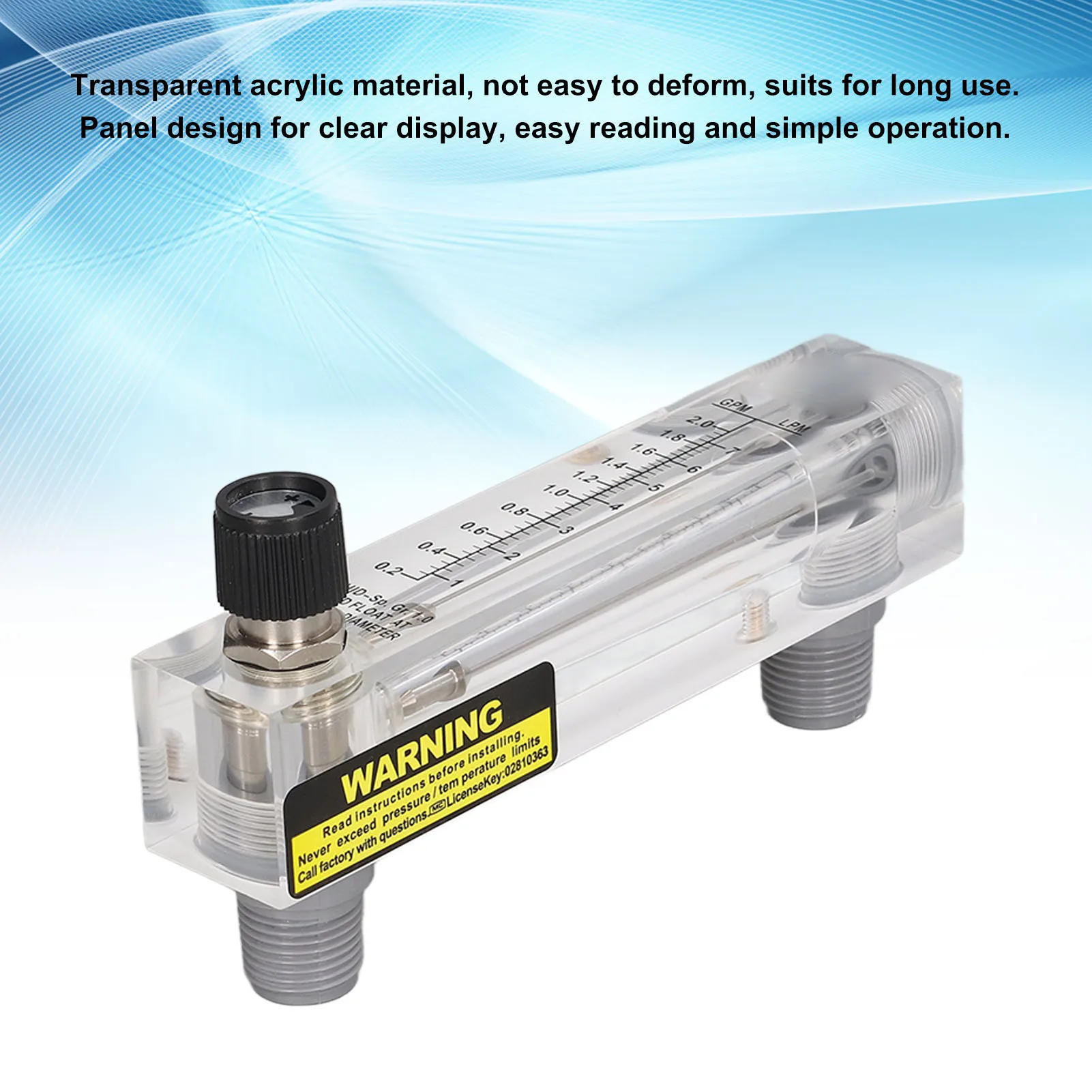 Panel Type Flow Meter 0.2‑2GPM Acrylic Liquid Flowmeter Tester for Measuring Control