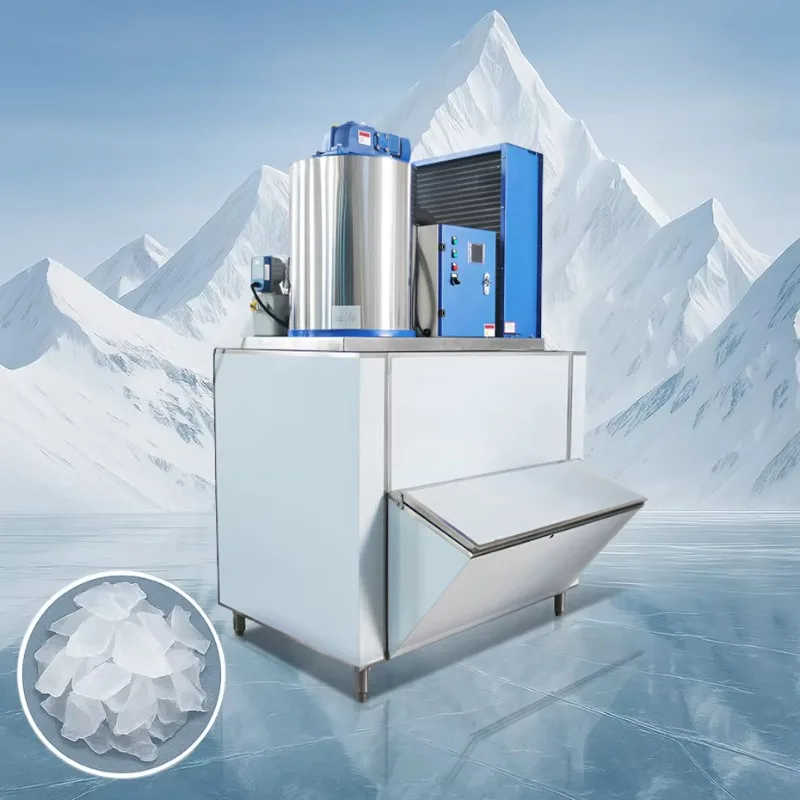 Flake Ice Machine Ice Flaker Stainless Steel Commercial Ice Maker for Bar Restaurant Seafood Cooling Storage Equipment