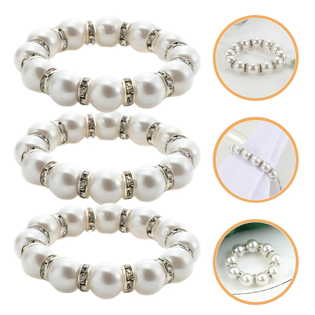 

24 Pcs Pearl Napkin Rings Wedding Decor Bulk Plastic Metal Holder for Party Buckle