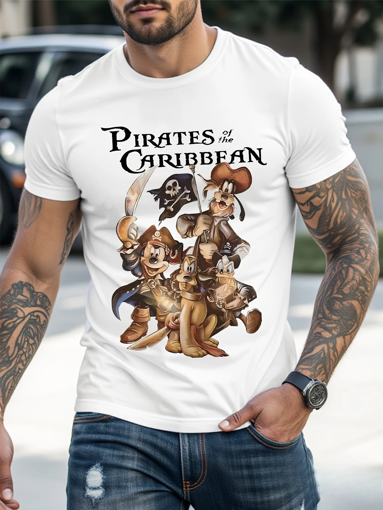 تي شيرت صيفي جديد لقراصنة الكاريبي بنمط ريترو من ديزني مصمم بواسطة ميكي ماوس قراصنة وجاك سبارو للأم والأطفال