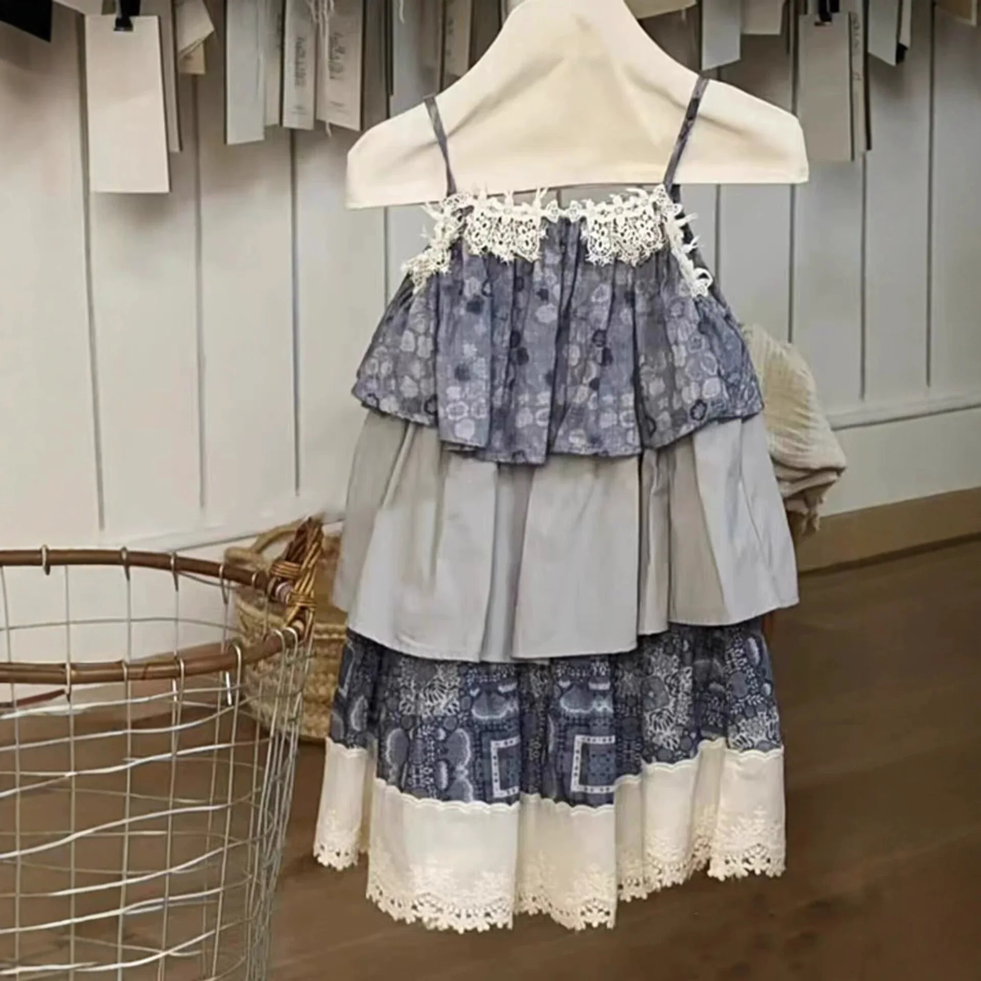 Girls' Camisole Dress Summer 2026 New Children's Vest Skirt Forest Style Patchwork Dress 2-8 Years Old Children's Clothing