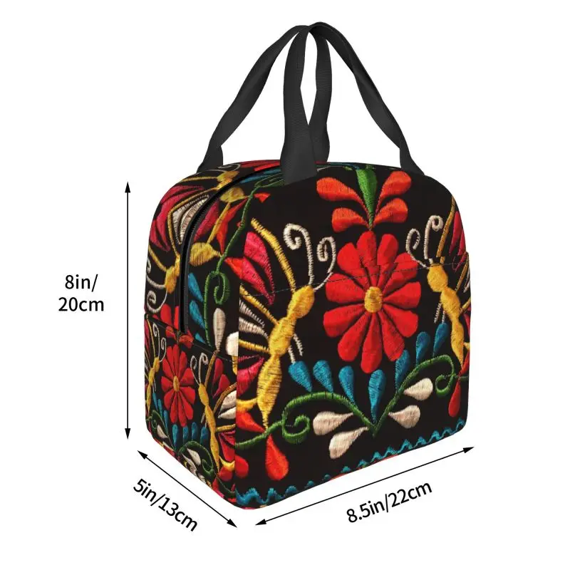 Mexican Butterflies And A Red Flower Thermal Insulated Lunch Bag Colorful Portable Lunch Tote for Work School Storage Food Box