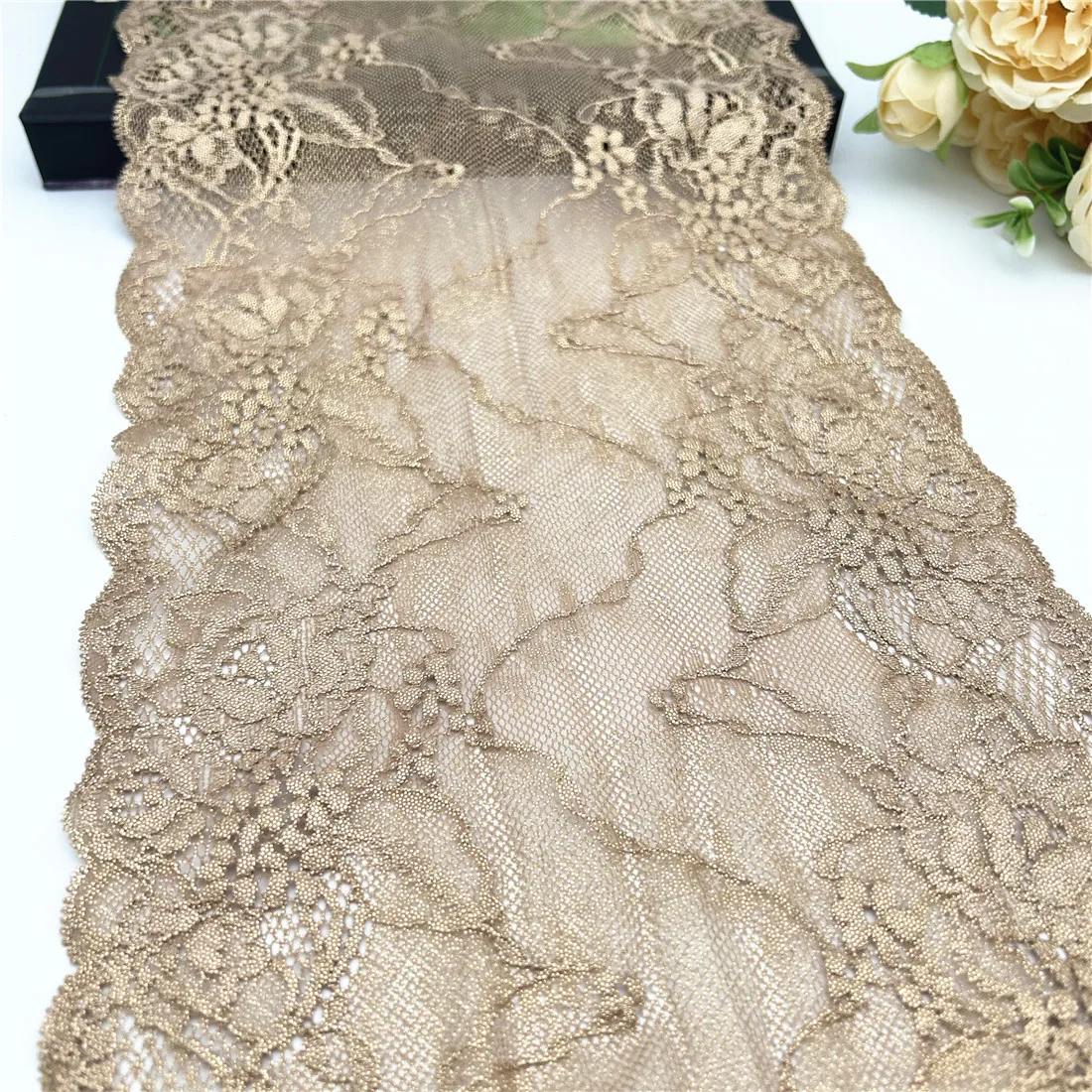 3y/lot Width 23cm Golden Elastic Stretch Lace Trim For Wedding Clothes Skirt Hem Underwear Sewing Craft DIY Apparel Fabric Lace