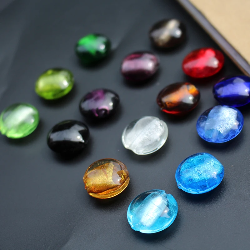 10Pcs 12 15 20mm Round Flat Lampwork glass beads Foil Multi- color for jewelry Bracelet Necklace Earring Craft DIY Making