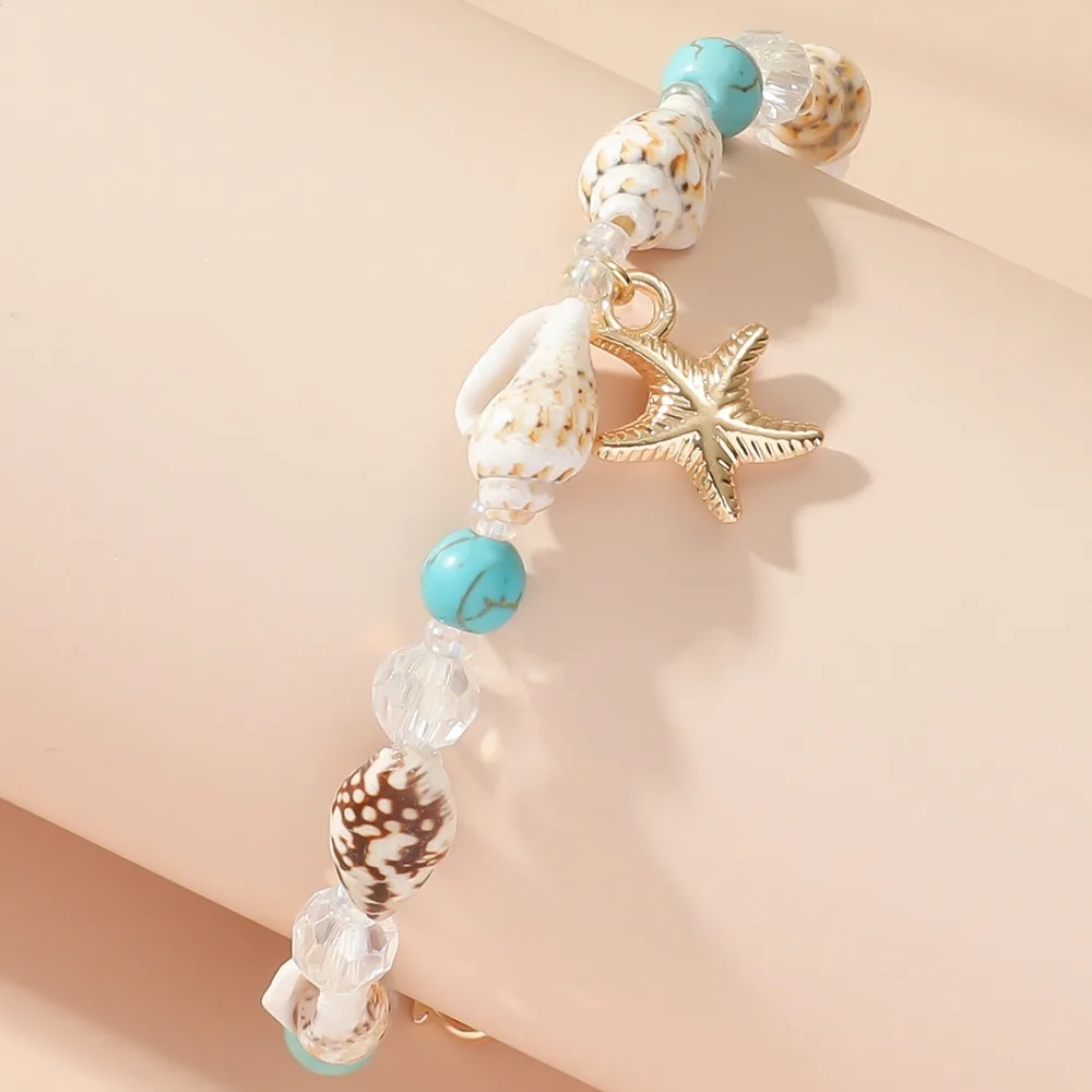 1Pcs Bohemian Wind Conch Rice Beads Turquoise Necklace With Beach Starfish Pendant Women's Necklace Jewelry Birthday Gifts